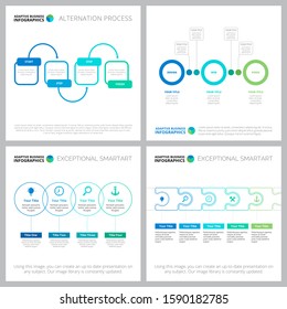 Infographic design set for planning, development and commerce. Can be used for workflow layout, presentation slide template. Business and marketing concepts. Process and flow charts