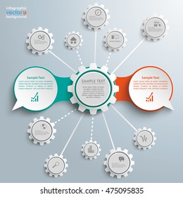 Infographic design with speech bubbles and gears on the gray background. Eps 10 vector file.