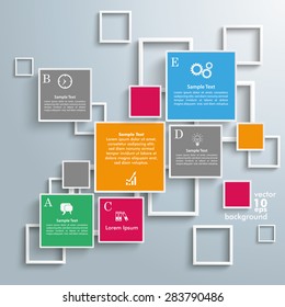 Infographic design with squares and frames on the gray background. Eps 10 vector file.