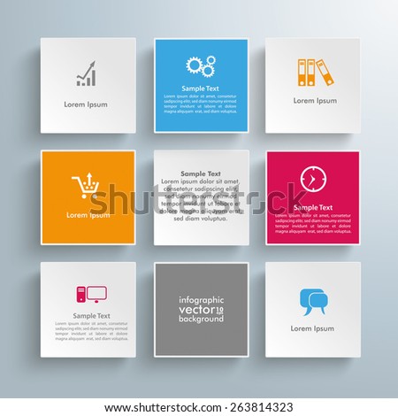 Infographic design with squares on the gray background. Eps 10 vector file.