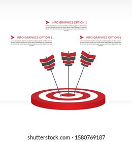 Infographic design target to achieve goals concepts can be used for workflow layout, diagram, number options, web design. Infographic business concept with 3 option, parts, steps or processes. 