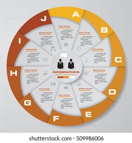 Infographic design template 10 options pie chart and business concept. Can be used for work flow layout, diagram, number options. EPS10.