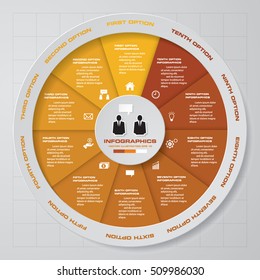 Infographic design template 10 options pie chart and business concept. Can be used for work flow layout, diagram, number options. EPS10.