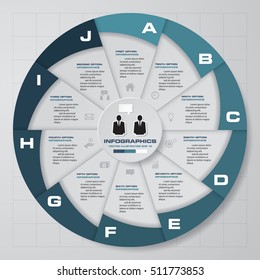 Infographic design template 10 options pie chart and business concept. Can be used for work flow layout, diagram, number options. EPS10.