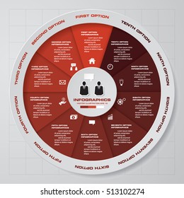 Infographic design template 10 options pie chart and business concept. Can be used for work flow layout, diagram, number options. EPS10.