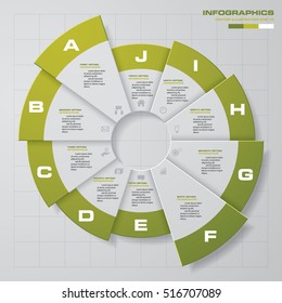 Infographic design template 10 options pie chart and business concept. Can be used for work flow layout, diagram, number options. EPS10.