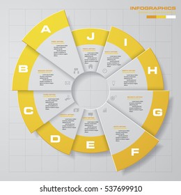 Infographic design template 10 options pie chart and business concept. Can be used for work flow layout, diagram, number options. EPS10.