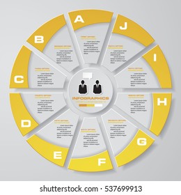 Infographic design template 10 options pie chart and business concept. Can be used for work flow layout, diagram, number options. EPS10.