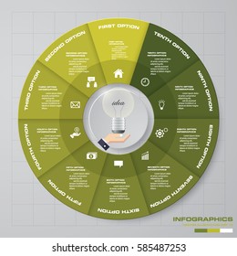 Infographic design template 10 options pie chart and business concept. Can be used for work flow layout, diagram, number options. EPS10.