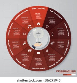 Infographic design template 10 options pie chart and business concept. Can be used for work flow layout, diagram, number options. EPS10.