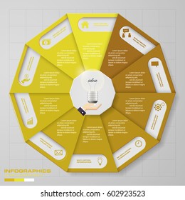 Infographic design template 10 options pie chart and business concept. Can be used for work flow layout, diagram, number options. EPS10.