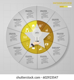 Infographic design template 10 options pie chart and business concept. Can be used for work flow layout, diagram, number options. EPS10.