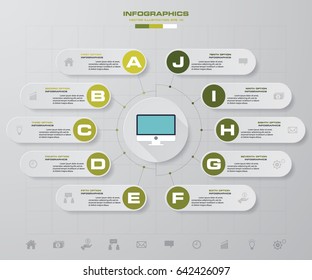 Infographic design template 10 options presentation template. Can be used for work flow layout, diagram, number options. EPS10.