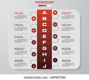 Infografik Design Template 10 Optionen Präsentationsvorlage. Kann für Arbeitsflusslayout, Diagramm, Zahlenoptionen verwendet werden. EPS10.