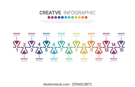 Infographic design template with 15 options, Can be used for process diagram, presentations, workflow layout, banner, flow chart, info graph. EPS Vector.