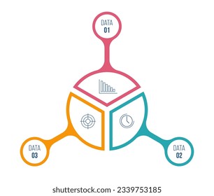 Infographic design template with 3 options, steps or parts. Vector different colors template. Business concept. Flat design vector illustration for business presentation. Vector color diagram.
