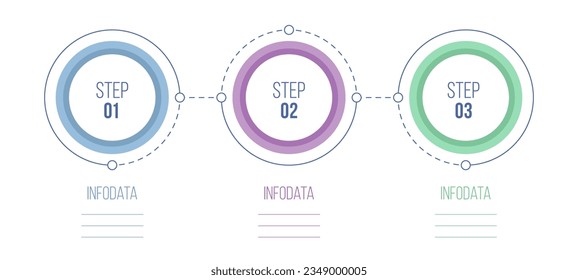 Infographic design template with 3 options, steps or parts. The concept of 3 consecutive stages of the project process. Vector color template. Business concept. Flat design vector illustration.