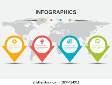 Plantilla de diseño infográfico con 4 flechas y sombra, vector de stock
