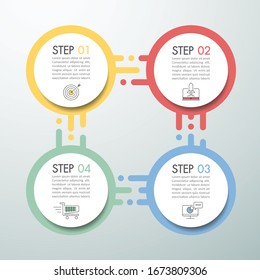Opciones de plantilla de diseño de infografía 4 e iconos de marketing, el concepto de negocio puede utilizarse para diseño de flujo de trabajo, diagrama, opciones de número, escala de tiempo, pasos, infografía de demostración