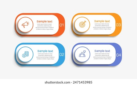  Infographische Design-Vorlage mit 4 Optionen, Schritten oder Prozessen. Kann für Workflow-Layout, Diagramm, Jahresbericht und Webdesign verwendet werden