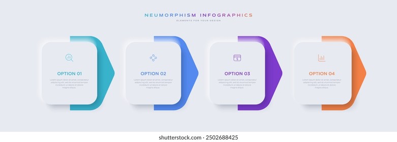 Infographic design template with 4 options or steps and line icons. Minimal design. Useful for process diagram, presentations, banner, flow chart, workflow layout, info graph.