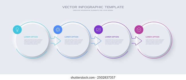 Infographic design template with 4 options or steps and line icons. Useful for process diagram, presentations, banner, flow chart, workflow layout, info graph.