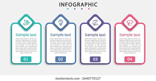 Infographic design template with 4 options, steps or processes. Can be used for workflow layout, diagram, annual report, web design	