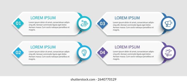 Infographic design template with 4 options, steps or processes. Can be used for workflow layout, diagram, annual report, web design	