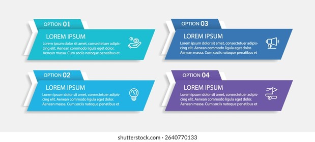 Infographic design template with 4 options, steps or processes. Can be used for workflow layout, diagram, annual report, web design	