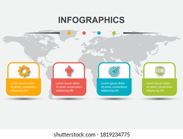 Plantilla de diseño infográfico con 4 rectángulos redondeados, vector de stock