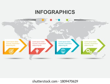 Infographic design template with 4 steps arrow, stock vector
