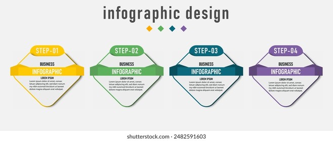 Plantilla de diseño de infografía con 4 pasos, opciones. se puede utilizar para diagrama de flujo de trabajo, infografía, Diseño web. Ilustración vectorial.