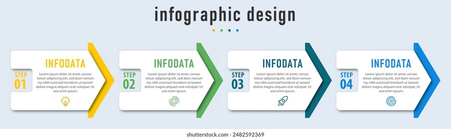 Plantilla de diseño de infografía con 4 pasos, opciones. se puede utilizar para diagrama de flujo de trabajo, infografía, Diseño web. Ilustración vectorial.