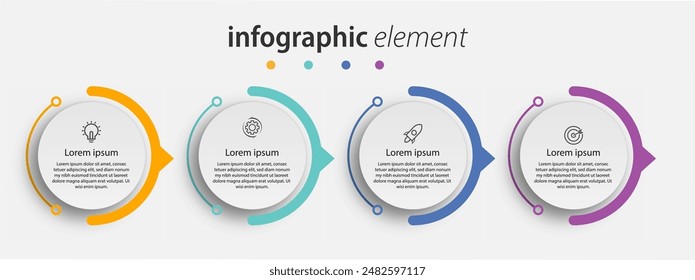 Plantilla de diseño de infografía con 4 pasos, opciones. se puede utilizar para diagrama de flujo de trabajo, infografía, Diseño web. Ilustración vectorial.