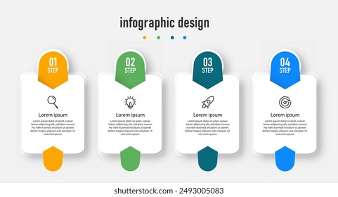 Plantilla de diseño de infografía con 4 pasos, opciones. se puede utilizar para diagrama de flujo de trabajo, infografía, Diseño web. Ilustración vectorial.	