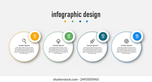 Infografik-Design-Vorlage mit 4 Stufen, Optionen. Kann für Workflow-Diagramm, Infodiagramm, Webdesign verwendet werden. Vektorillustration.	
