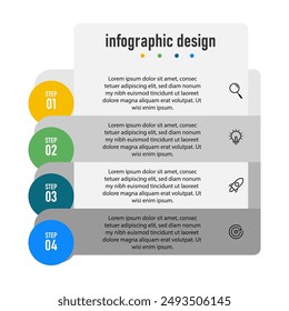 Plantilla de diseño de infografía con 4 pasos, opciones. se puede utilizar para diagrama de flujo de trabajo, infografía, Diseño web. Ilustración vectorial.	