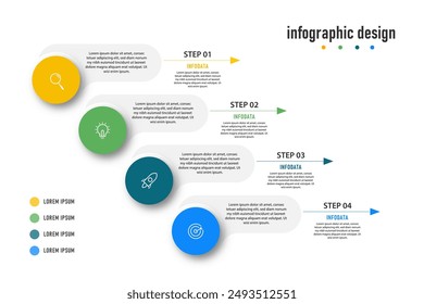 Plantilla de diseño de infografía con 4 pasos, opciones. se puede utilizar para diagrama de flujo de trabajo, infografía, Diseño web. Ilustración vectorial.	