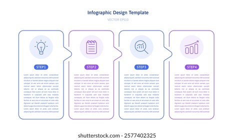 Infographic Design Template With 4 Steps. Ideal For Business Process, Workflow, Timeline, Strategy, And Planning. Modern Layout With Icons And Linear Style. Vector Illustration For Presentation.