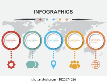 Plantilla de diseño infográfico con 5 círculos, vector de stock
