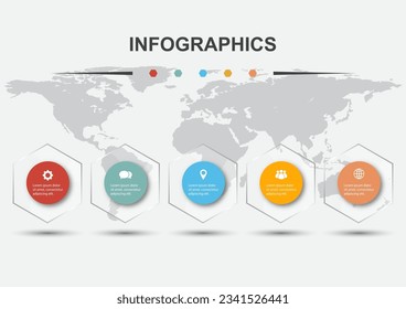 Infographic design template with 5 hexagons transparent, stock vector