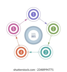 Infographic design template with 5 options, steps or parts. Template with 5 arrows and circles. Vector brown and beige color template. Business concept. Flat design vector illustration for business.
