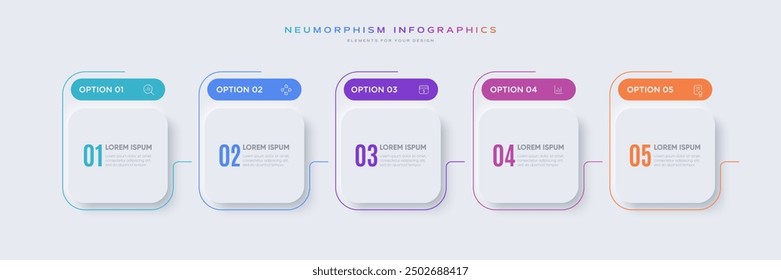 Infographic design template with 5 options or steps and line icons. Trendy minimal design.