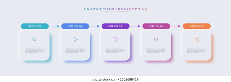 Infographic design template with 5 options or steps and line icons. Trendy minimal design.
