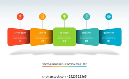 Infografik-Design-Vorlage mit 5 Optionen, Schritte. Kann für Zeitleistenvisualisierung, Grafik, Diagramm, Bericht, Webdesign verwendet werden. Vektorgrafik