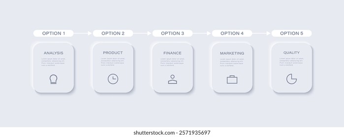 Infographic design template with  5 options or steps and arrows. Trendy minimal vector design