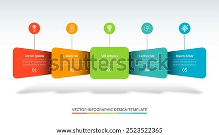 Infographic design template with 5 options, steps. Can be used for timeline visualization, graph, chart, report, web design. Vector illustration