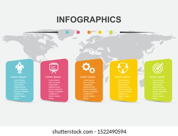 Infographic design template with 5 round rectangles, stock vector