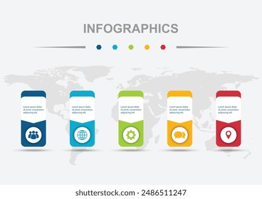 Plantilla de diseño infográfico con 5 rectángulos redondeados insignia, Vector de stock
