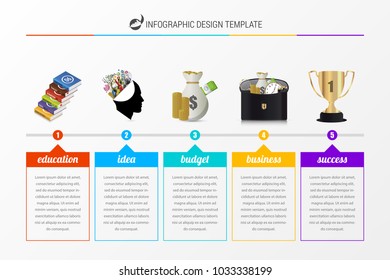 Infographic design template with 5 steps. Timeline. Business success concept. Vector illustration